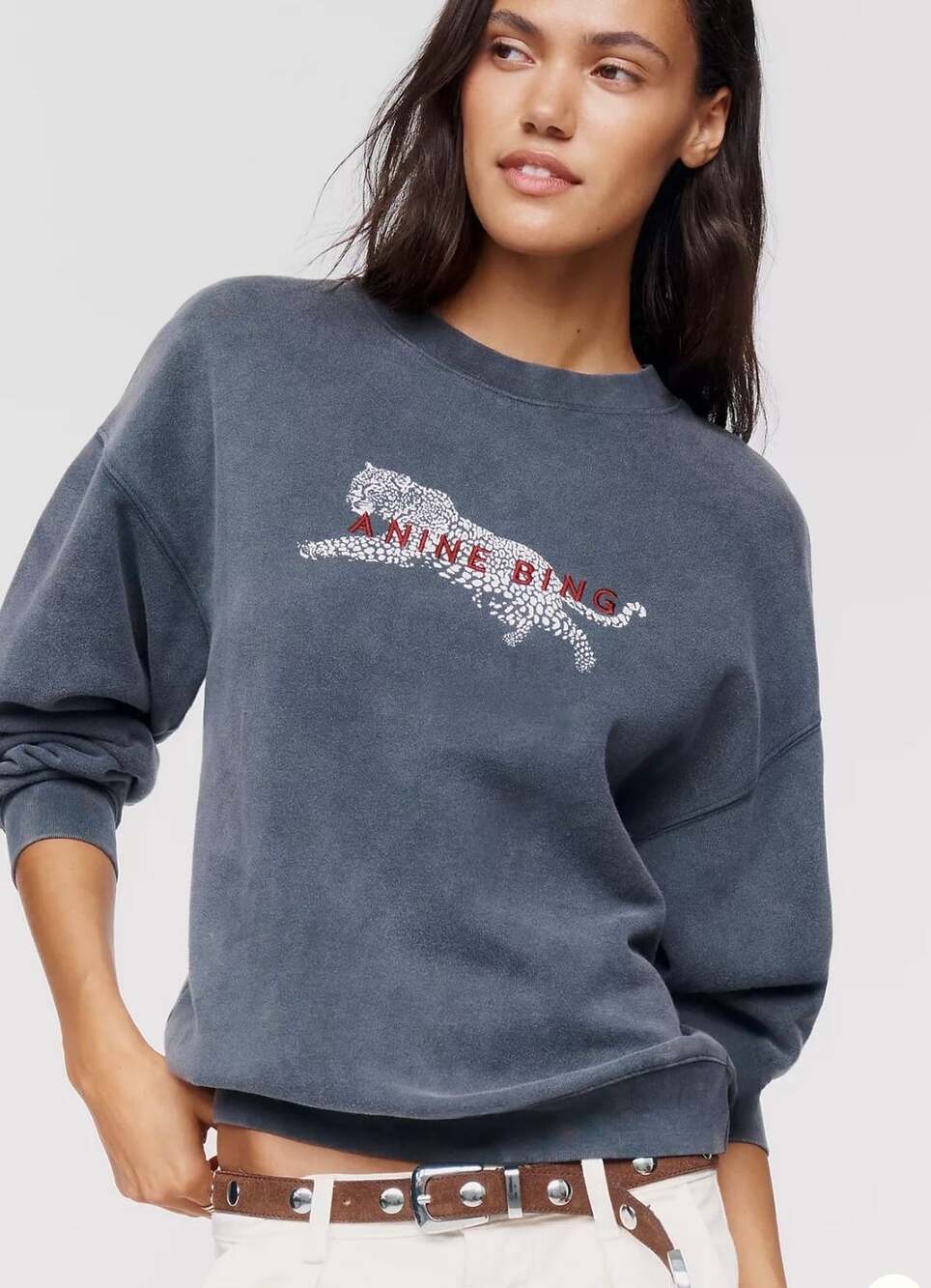 Anine Bing Spencer Sweatshirt Leopard Washed Black Size Small NWT